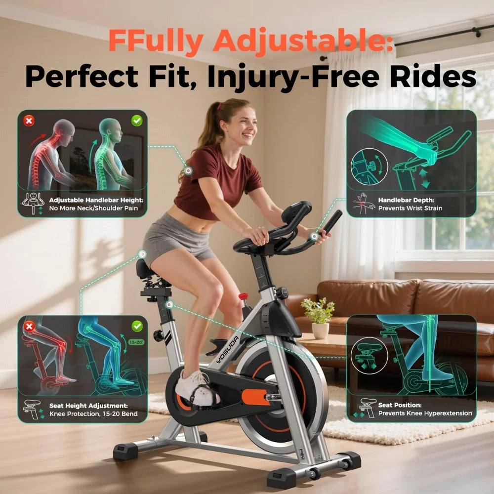 Indoor Bike Silent Home Cycling Exercise Indoor Spin Bike Equipment Adjustable Fitness Bike for Cardio Training